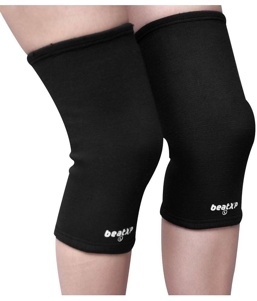 beatXP Knee Support for Men & Women, Knee Compression Support for Pain Relief, Sports, Gym, Cycling - Breathable & Light Weight - 2 Way Stretchable Material - Black Colour (Pack of 2 , XL) -