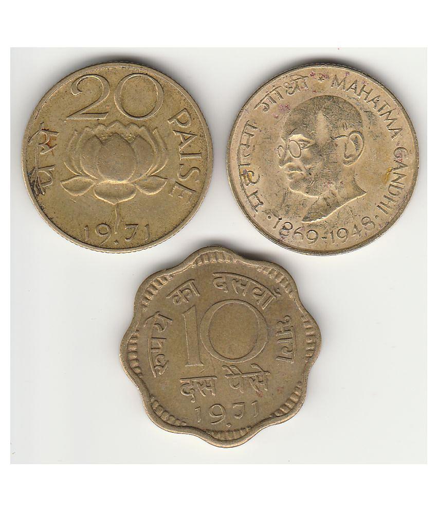 Sansuka - Republic India 20 paisa Lotus -20 paisa Gandhi - 10 paisa bronze - 3 bronze coins of India 3 Numismatic Coins