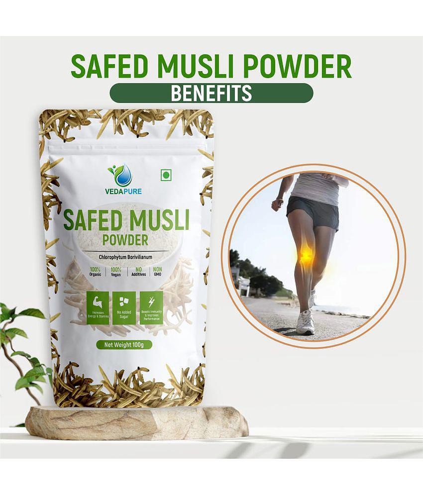 VEDAPURE Safed Musli Powder Supports Muscle Mass,Bones & Joints Boosts Energy, Immunity & Stamina -100gm (Pack of 1)