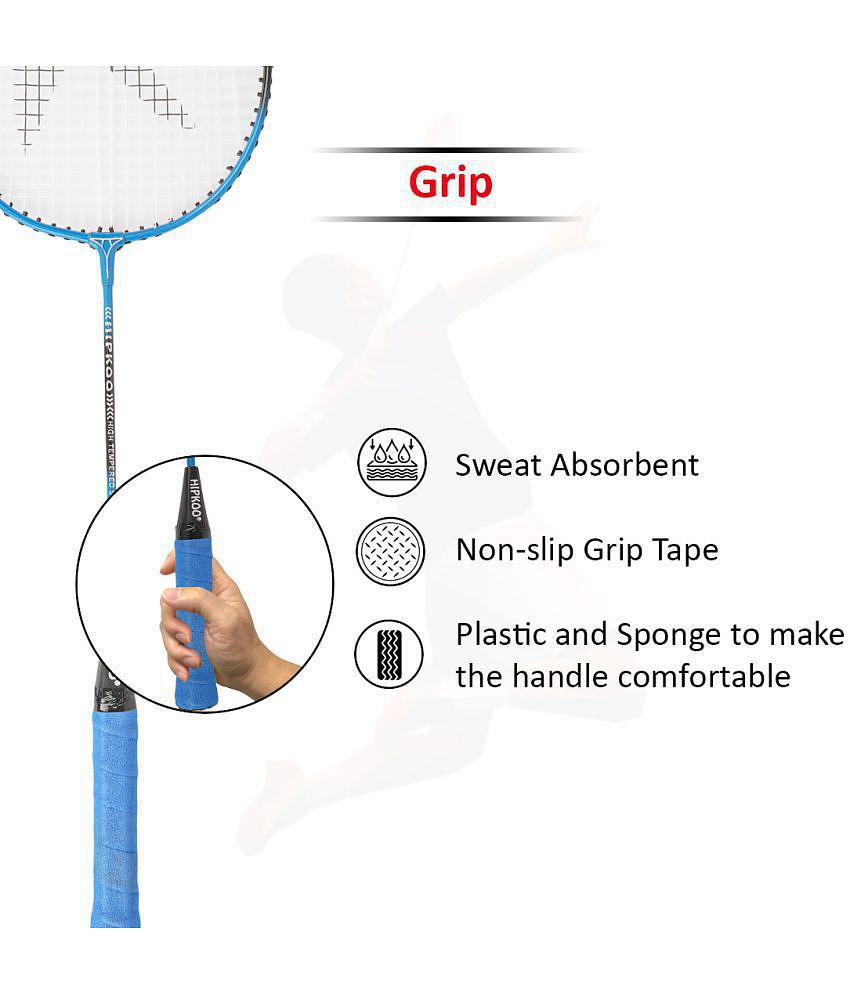 Hipkoo Sports Junior Player Aluminum Badminton Complete Racquets Set | 2 Wide Body Rackets with Cover and 3 Feather Shuttlecocks | Ideal for Beginner | Flexible, Lightweight & Sturdy (Blue, 