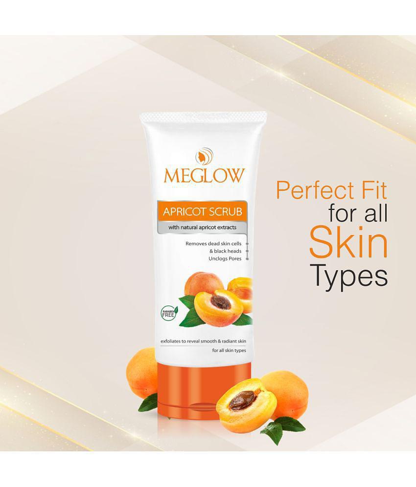 Meglow (2) Gold Bleach Cream 50g with (2) Apricot Scrub 70g Combo- Pack of 4