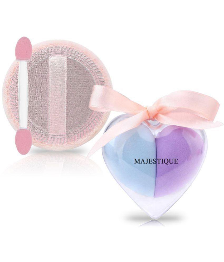 Majestique Cushion Powder Puff & Heart Shape Beauty Blender For Liquid, Cream, And Powder 3Pcs Set