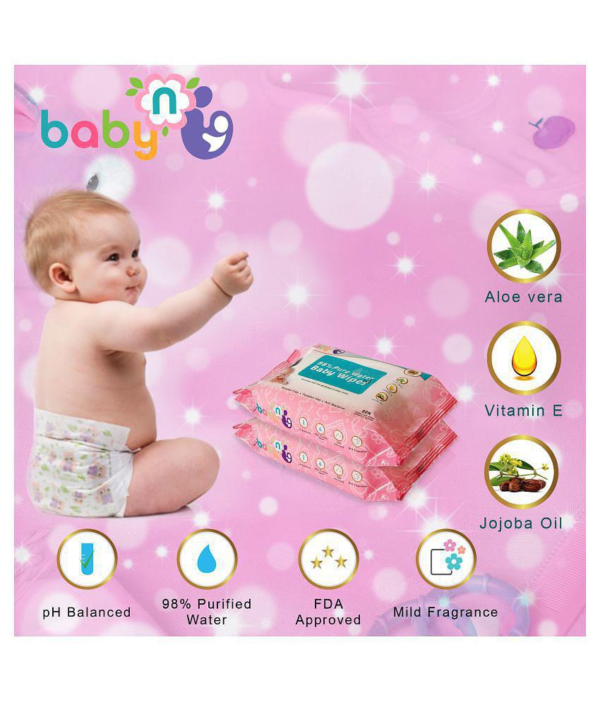 Babynu 98% Pure water wipes (80 wipes/pack) (Pack of 4)