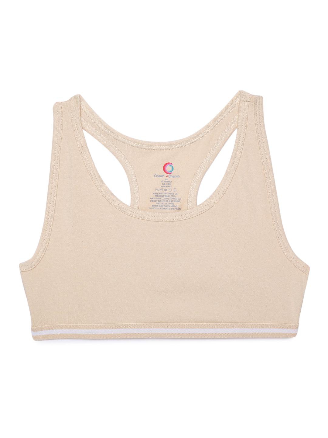 Girls Beginners Sports Bra White and Nude (Pack of 2)-7-8 Years