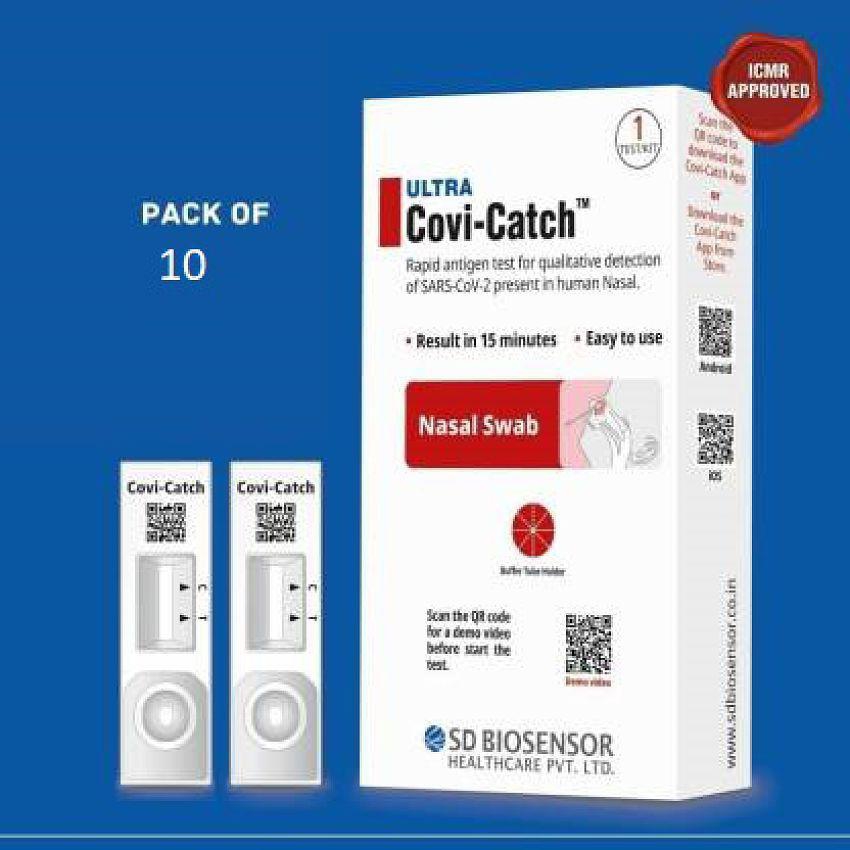 SD Biosensor Ultra Covi-Catch Rapid antigen-ICMR Approved Covid-19 Test Kit for Home Use (Pack of 10) Expiry November 2023