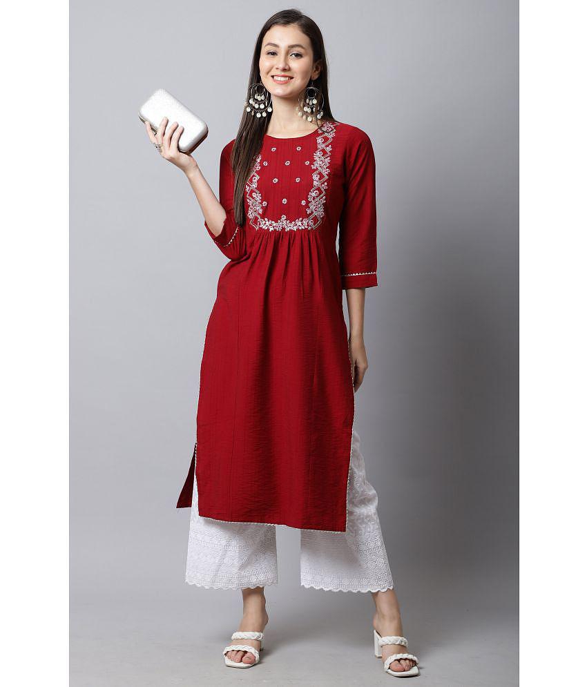 Rajnandini - Maroon 100% Cotton Women's Straight Kurti ( Pack of 1 ) - None