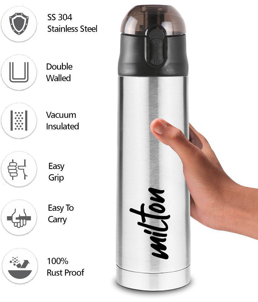 Milton New Crown 900 Thermosteel Hot or Cold Water Bottle, 750 ml, Silver - Silver