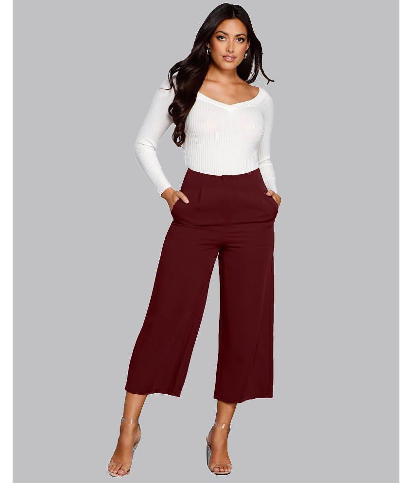 Exclusive Men Addyvero - Maroon Cotton Blend Wide Leg Women's Casual Pants ( Pack of 1 ) - None 