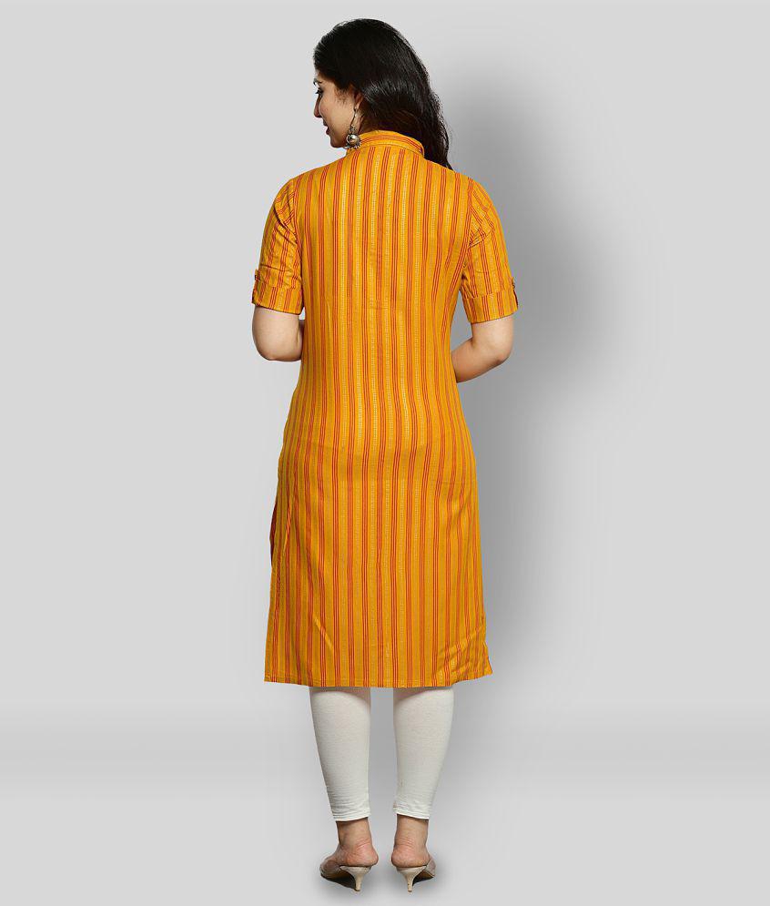 Glorious - Yellow Rayon Women's Straight Kurti ( Pack of 1 ) - XXL