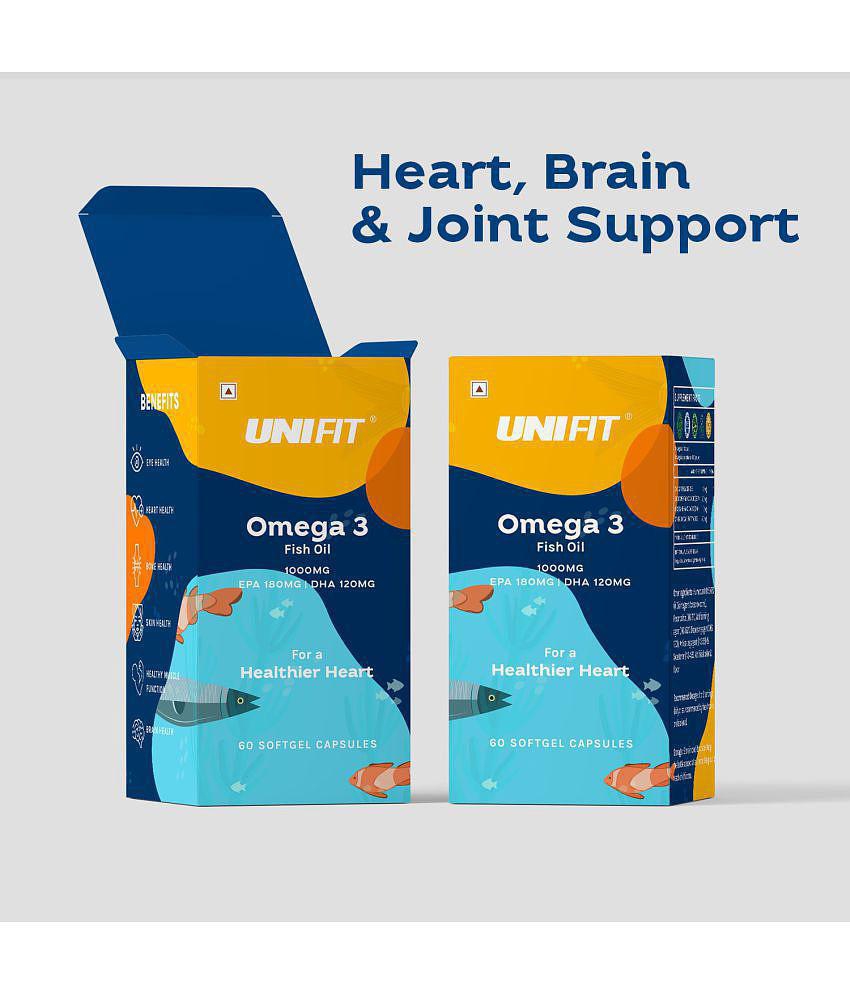 Unifit Omega 3 Fish Oil 1000mg Capsules, Omega3 Fish Oil For Men and Women, 180mg EPA & 120mg DHA For Healthy Heart (60 Capsules)