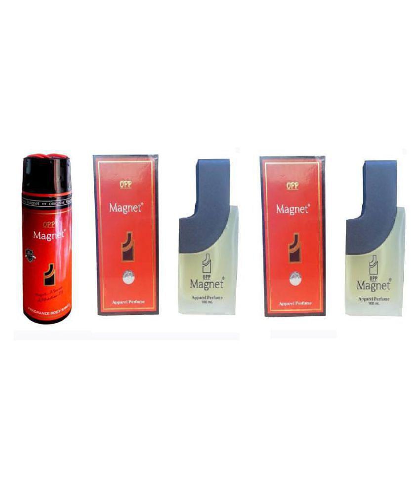 OPP 1 Magnet Fragrance Body spray 200 ml and 2 Magnet Apparel Perfume 100 ml each, (Pack of 3) - 100ml