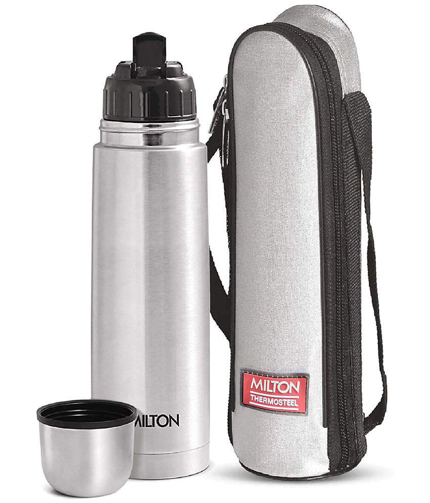 Milton Flip Lid 750 Thermosteel 24 Hours Hot and Cold Water Bottle with Bag, 750 ml, Silver - Silver