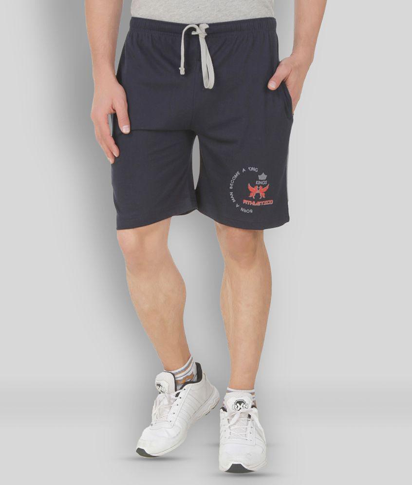 Athletico -  Navy Blue Cotton Blend Mens Shorts ( Pack of 1 ) - L