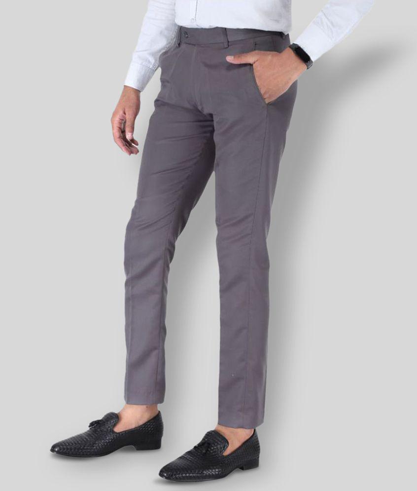 SREY - Grey Polycotton Slim - Fit Men's Chinos ( Pack of 2 ) - None