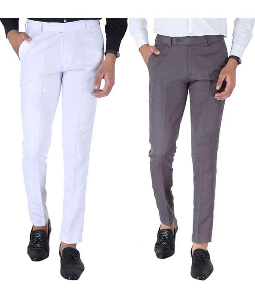 SREY - White Polycotton Slim - Fit Men's Trousers ( Pack of 2 ) - None