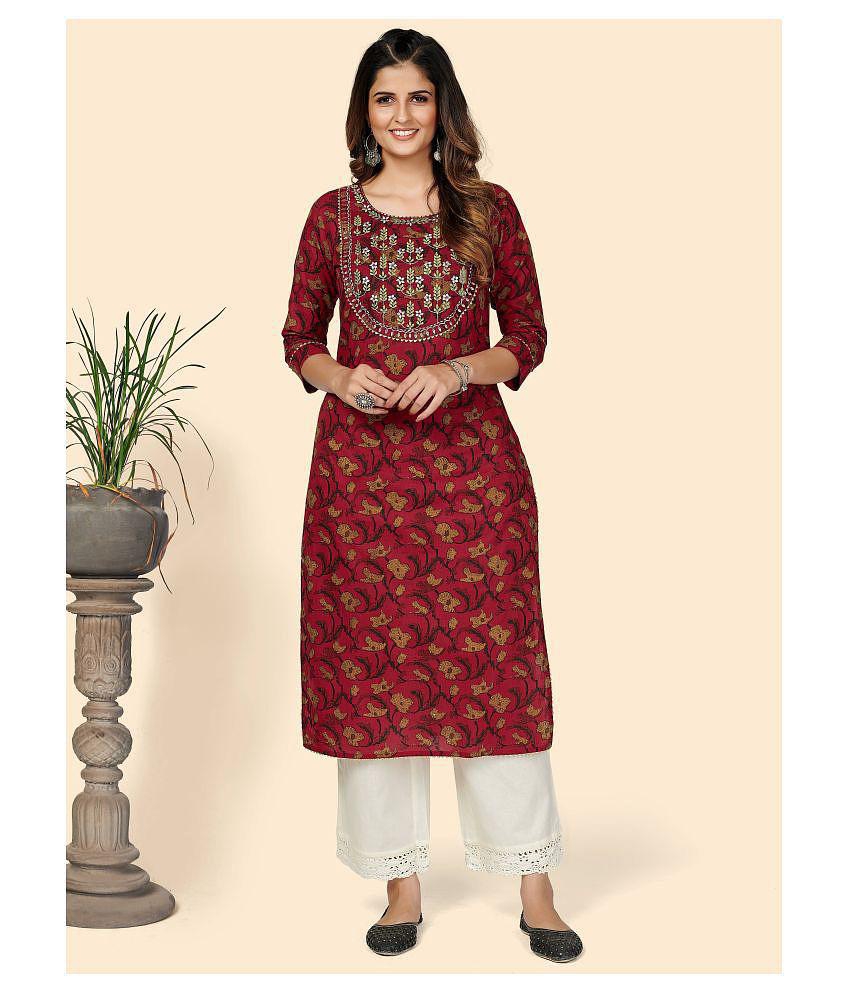 Buy Online Plo Vbuyz Red Cotton Straight Kurti - Single - XL