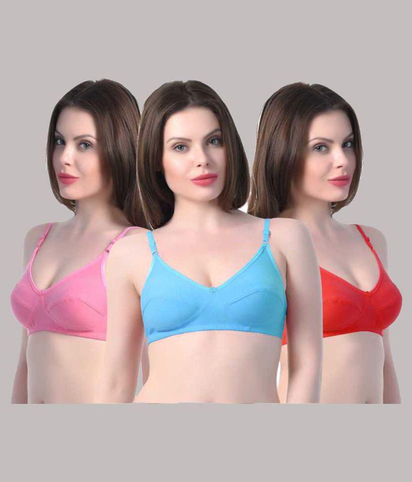 Best Men Kiran Enterprises - Multicolor Cotton Blend Non Padded Womens T-Shirt Bra ( Pack of 3 )