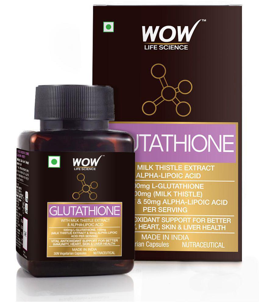 WOW Life Science Glutathione - with Milk Thistle Extract - 500mg L-Glutathione - 30 Vegetarian Capsules