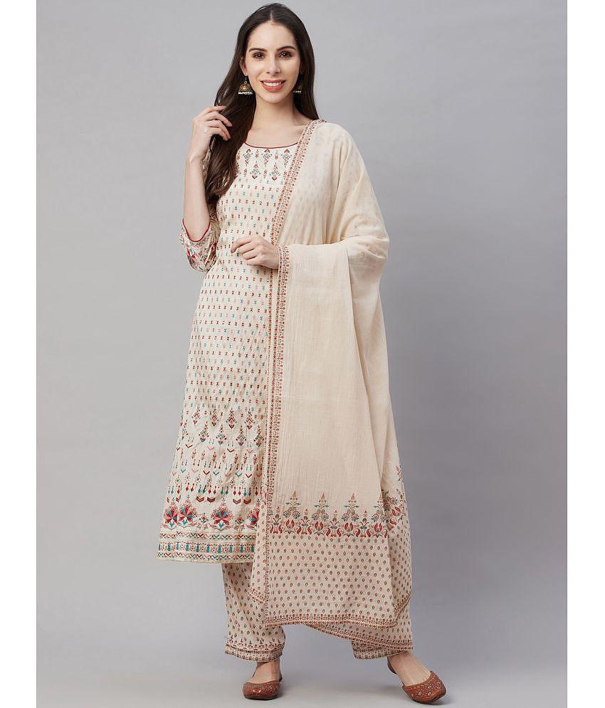 AMIRA''S INDIAN ETHNICWEAR - Beige A-line Polyester Women''s Stitched Salwar Suit ( Pack of 1 ) - None