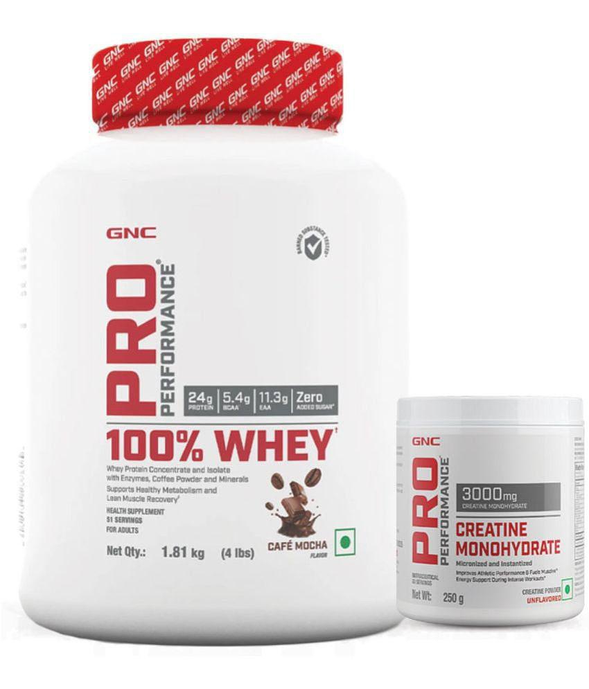 GNC Pro Performance 100% Whey Cafe Mocha- 4 lbs+ Creatine Monohydrate- 250gm (Combo)