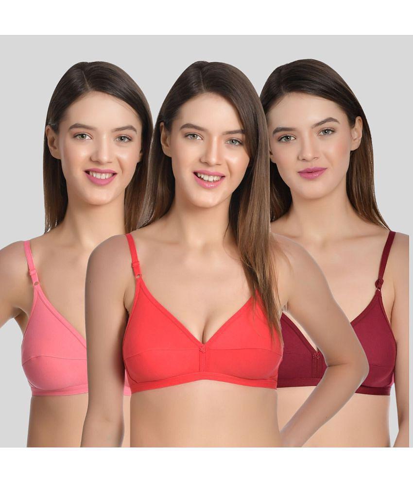 AIMLY - Maroon Cotton Non Padded Womens Everyday Bra ( Pack of 3 ) - None