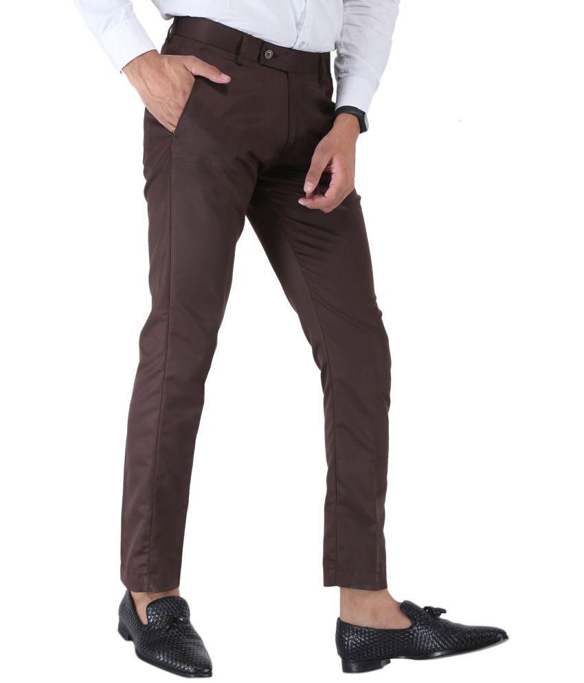 SREY - Coffee Polycotton Slim - Fit Men's Trousers ( Pack of 2 ) - None