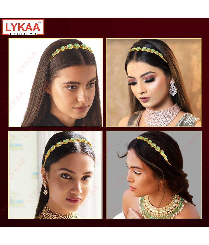Trendy Men Lykaa Kundan Jewellery Green Plated Hair Band Mathapatti Head Band For Women and Girl