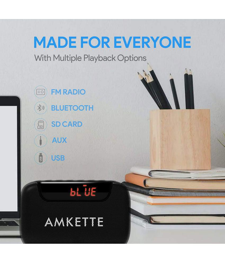 Amkette Pocket Blast with FM 6 W Bluetooth Speaker Playback Time 7 hrs Bluetooth V 5.0 with SD card Slot Black - Black