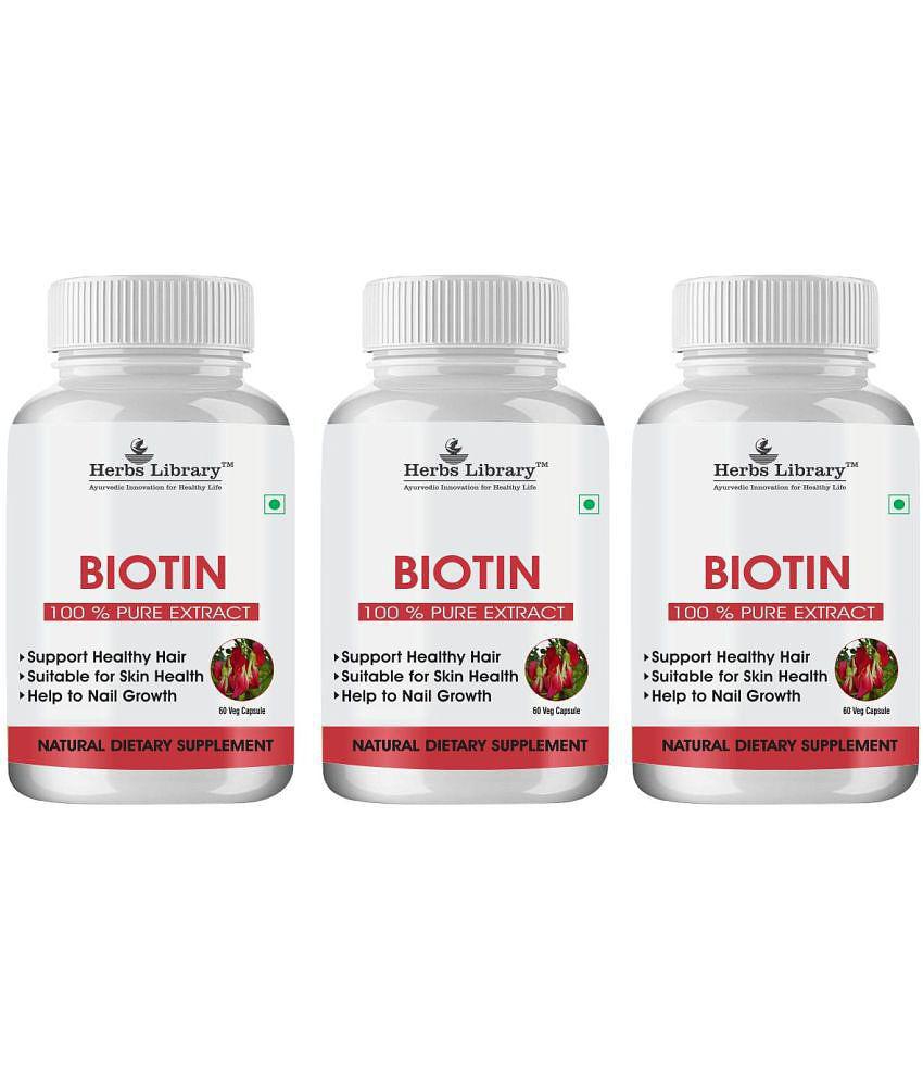 Herbs Library Biotin Capules For Hair Growth, Skin and Nails 60 Capsules Each (Pack of 3)