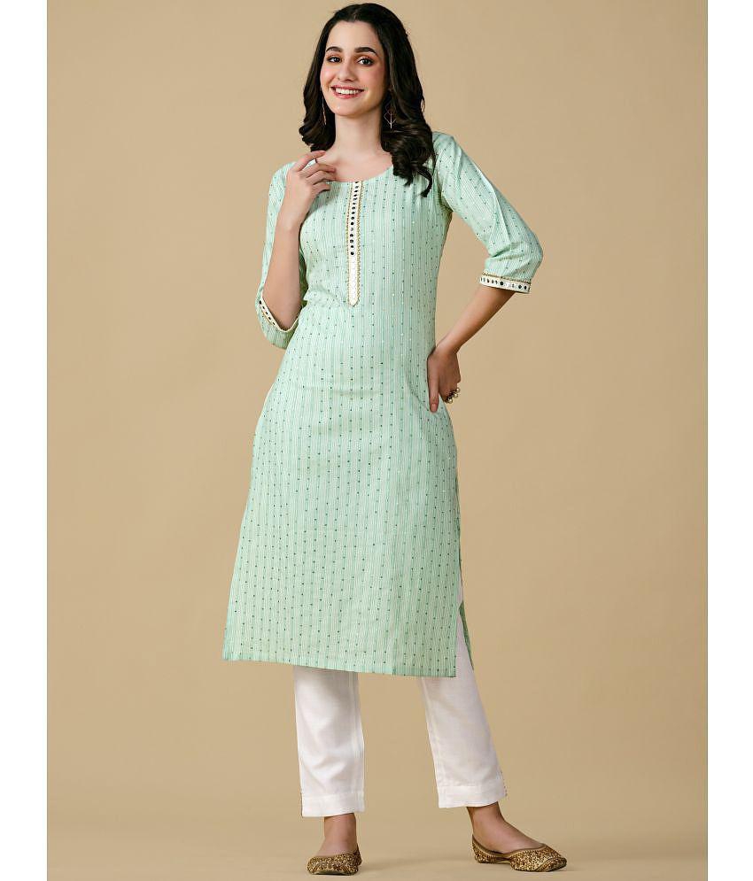 Glomee - Mint Green Cotton Blend Women's Straight Kurti ( Pack of 1 ) - None