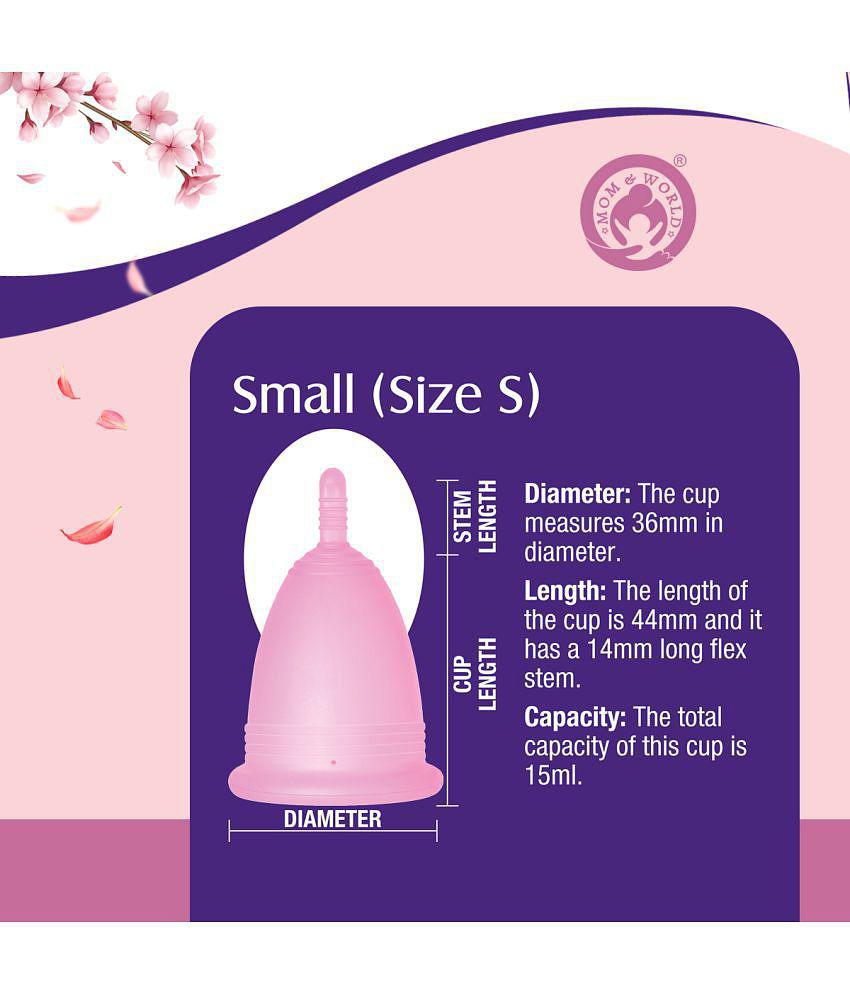 Mom & World Reusable Menstrual Cup For Women, 100% Medical Grade Silicone, Odor and Rash Free, No leakage (Small)