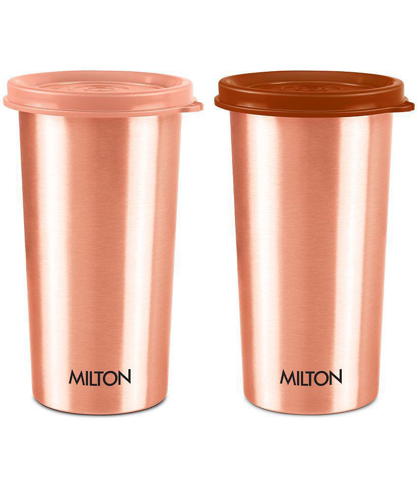 Milton Copper Drinking Water Tumbler with Lid, Set of 2, 480 ml Each, Copper | 100% Leak Proof | Office | Gym | Yoga | Home | Kitchen | Hiking | Treking | Travel Tumbler - Copper