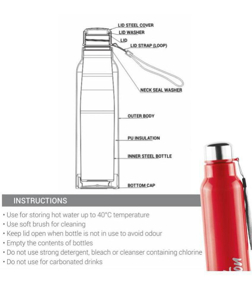 Milton Steel Fit 900 Insulated Inner Stainless Steel Water Bottle, 1 Piece, 630 ml, Red | Easy Grip | Leak Proof | Hot or Cold | School | Office | Gym | Hiking | Treking | Travel Bottle - Re