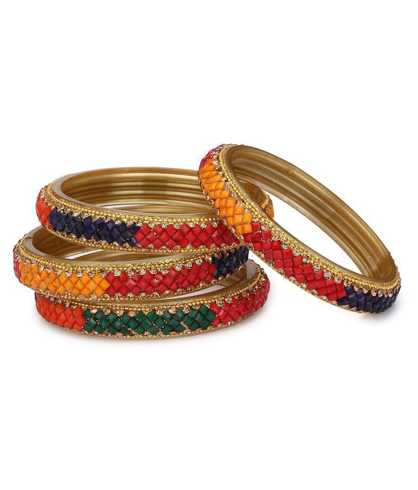 Affordable Men Party Glass Bangle Set Ornamented With Beads For Spaical Look (Pack Of 4 Multi Sh