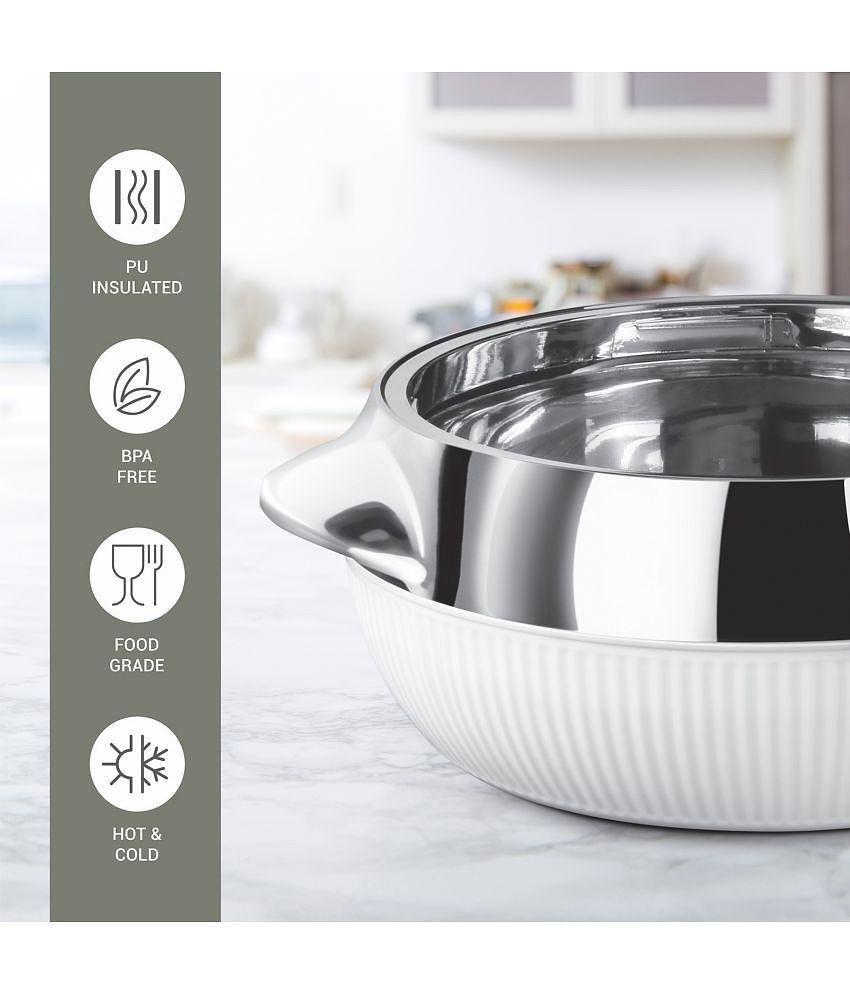 Milton Fiesta 1000 Insulated Inner Stainless Steel Casserole, 830 ml, White Silver - White