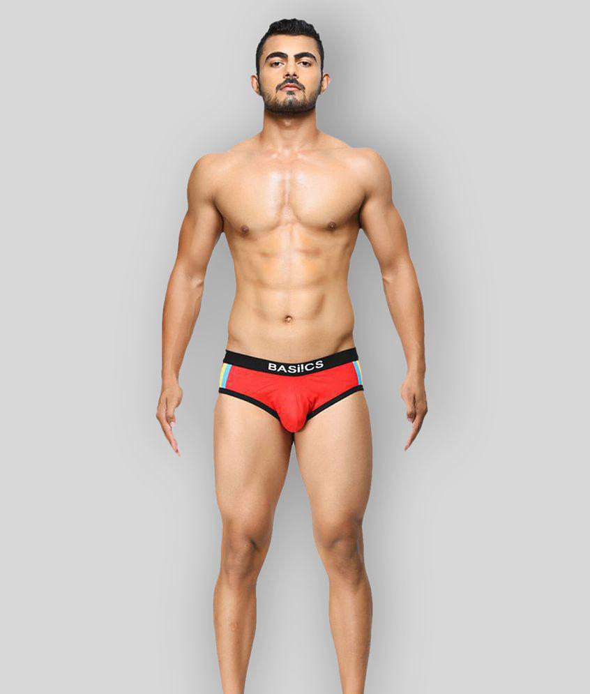 Sophisticated Men BASIICS By La Intimo - Red Cotton Blend Men's Briefs ( Pack of 1 ) - L 2025 at