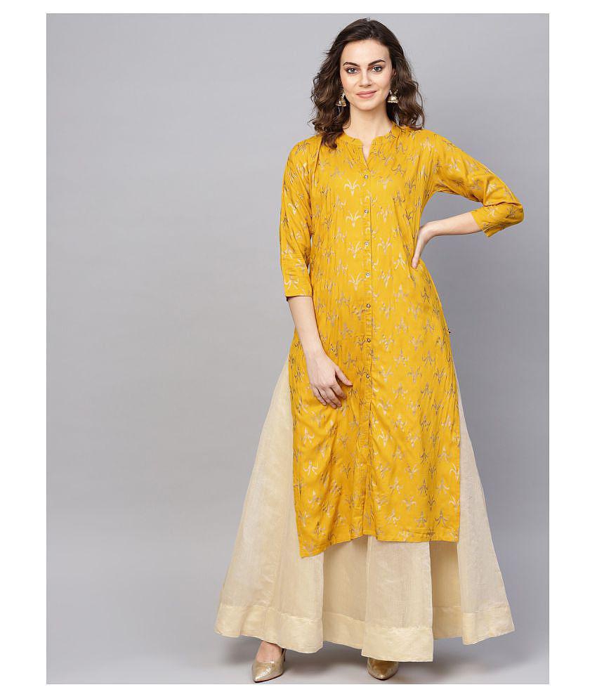 KSUT Yellow Viscose Straight Kurti - XXL