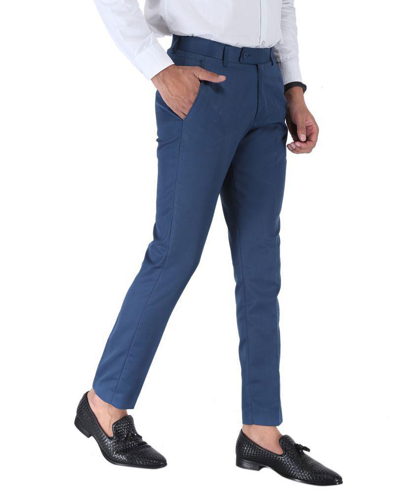 SREY Dark Blue Slim -Fit Flat Trousers Pack of 2 - None