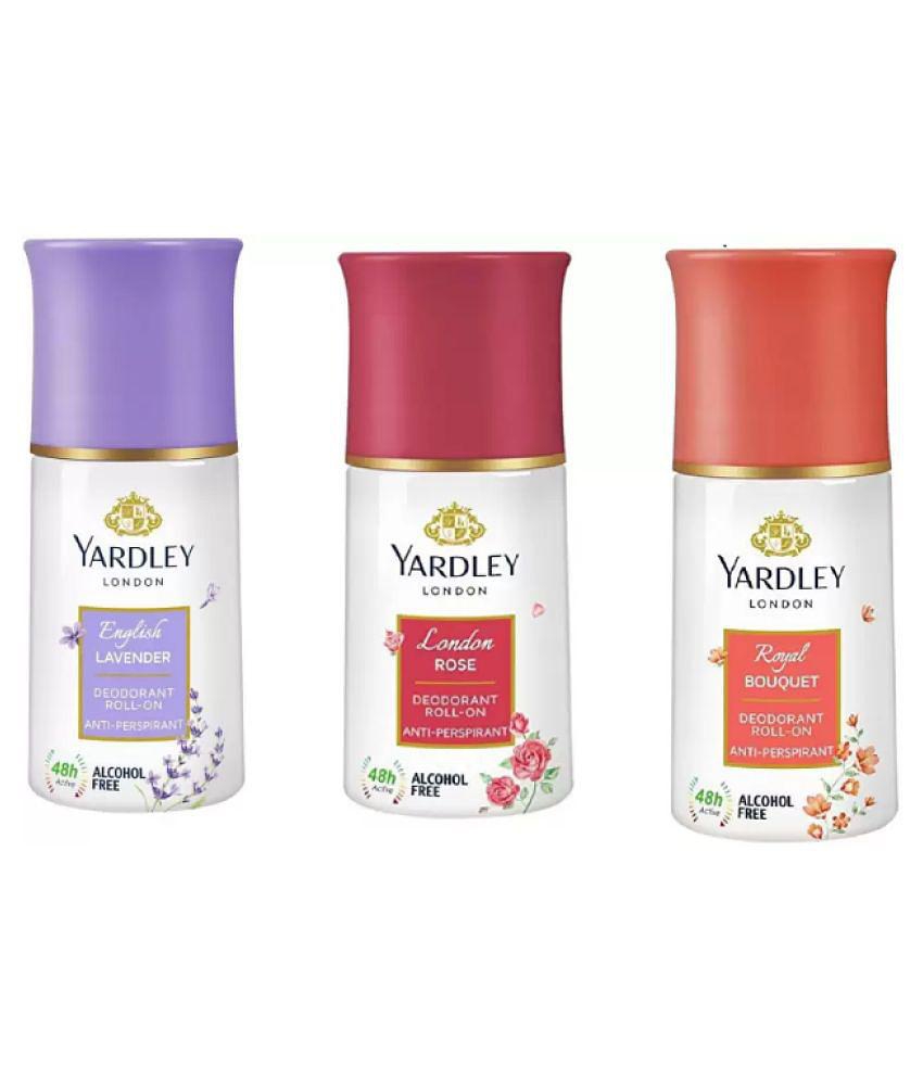 Yardley London English Lavender,Royal Bouquet , London Rose Deodorant Roll-on - For Men & Women  (50 ml each, Pack of 3).