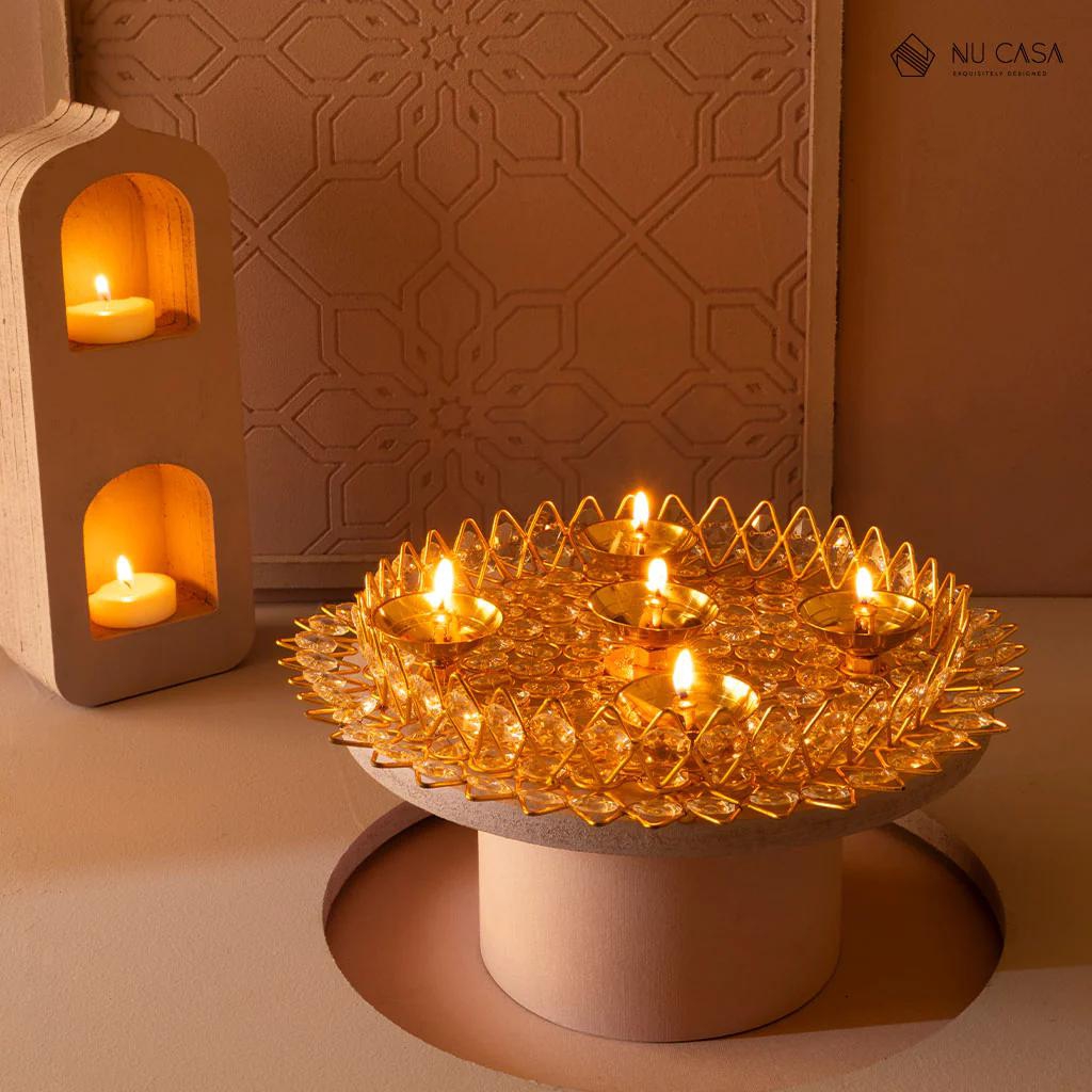 Crystal 5 Brass Diya Plate