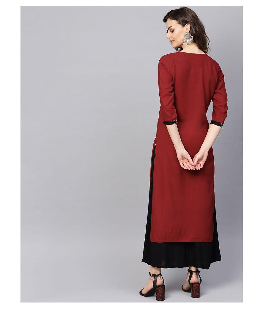 KSUT Red Viscose Straight Kurti - L