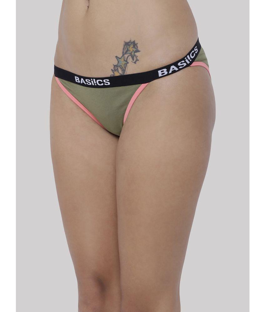 New Men BASIICS By La Intimo - Olive BCPBR09 Cotton Lycra Solid Womens Bikini ( Pack of 1 ) - No