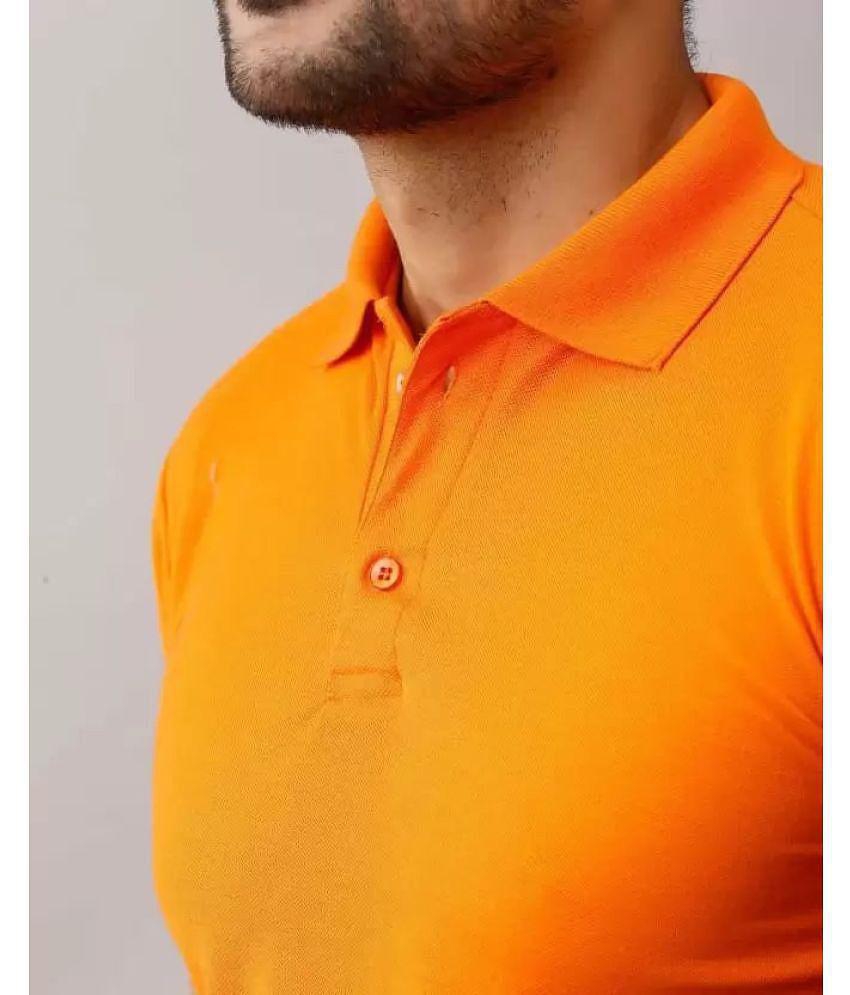 Exclusive Men SKYRISE Cotton Blend Slim Fit Solid Half Sleeves Mens Polo T Shirt - Orange ( Pack