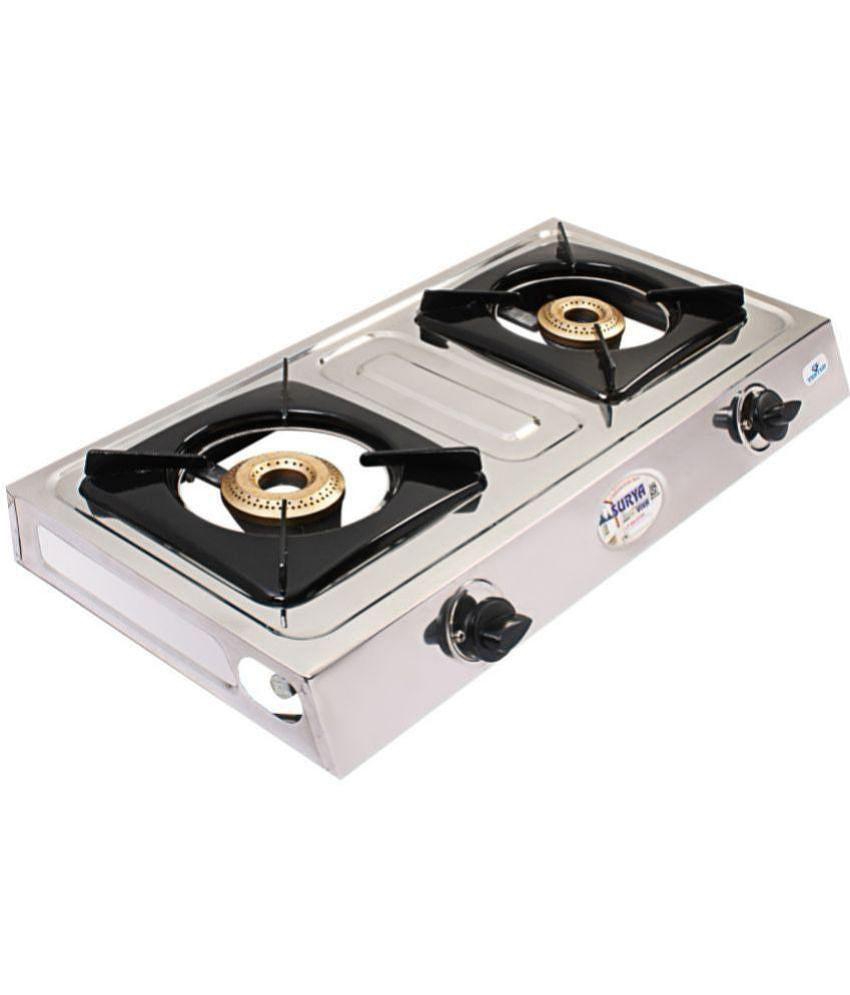 Suryaviva Neo 2B Ss Stainless Steel 2 Cast Iron Burner Gas Stove(Manual Ignition,Silver)