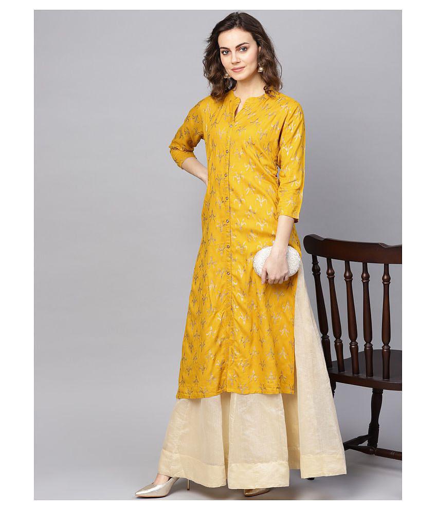 KSUT Yellow Viscose Straight Kurti - XXL