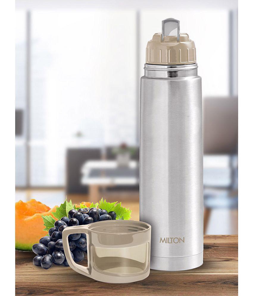 Milton Glassy 500 Thermosteel 24 Hours Hot and Cold Water Bottle with Drinking Cup Lid, 500 ml, Grey - Grey