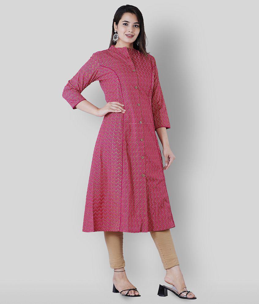 Glorious - Pink Cotton Women's Front Slit Kurti ( Pack of 1 ) - L