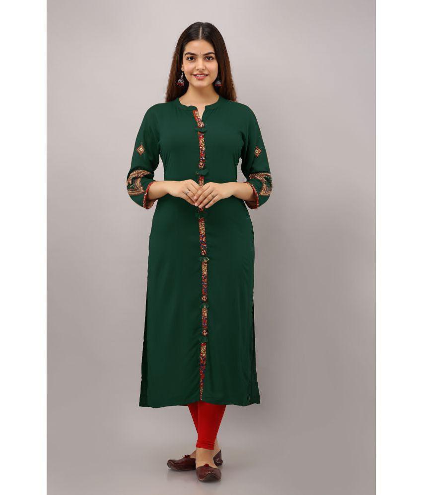 Preksha - Green Rayon Women''s Straight Kurti ( Pack of 1 ) - None