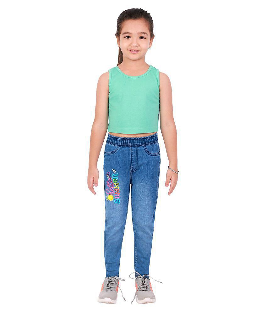 Naughty Ninos - Denim Blue Denim Girls Leggings ( Pack of 1 ) - None