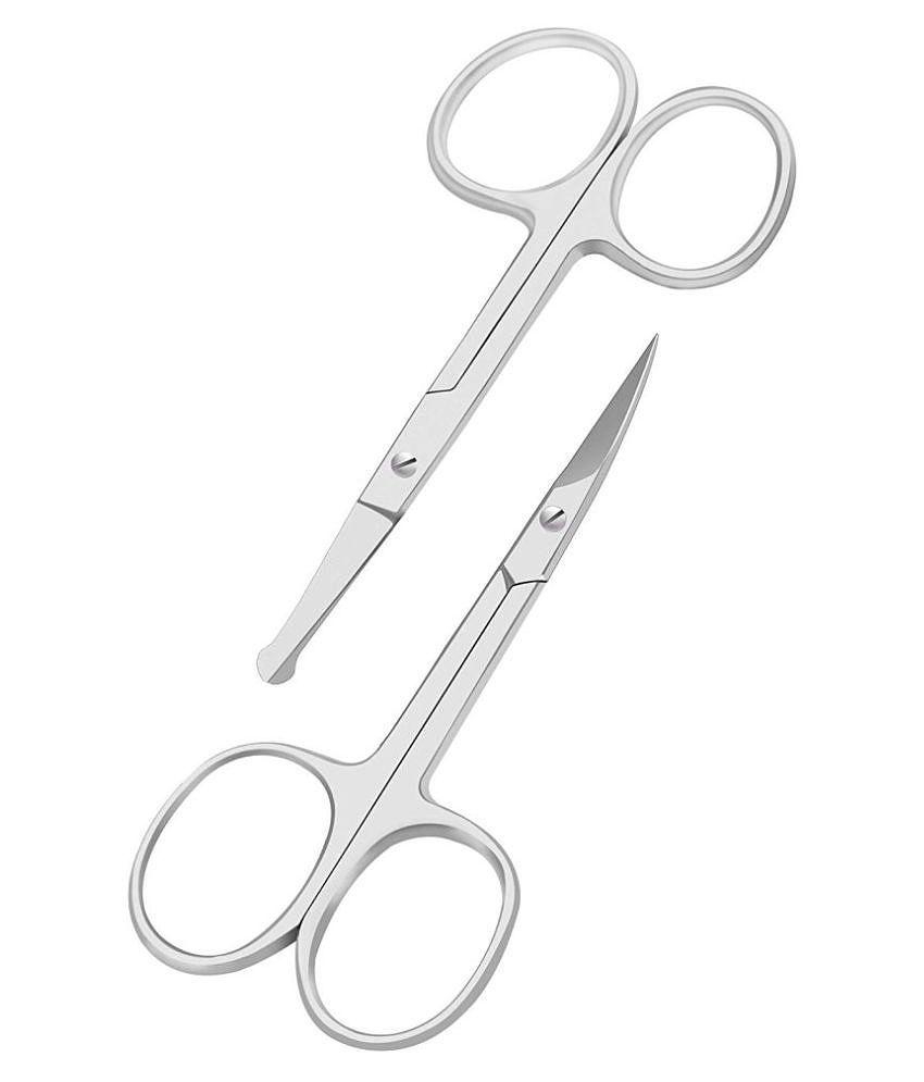 PACK OF 2 Curved and Rounded Portable Scissors School Home Office Art Supplies Accessories Facial Hair Scissors for Men - Mustache, Nose Hair & Beard Trimming Scissors, Eyebrows, Eyelashes, 